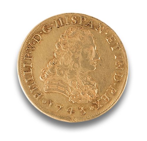 8 ESCUDOS FROM 1743 IN YELLOW GOLD