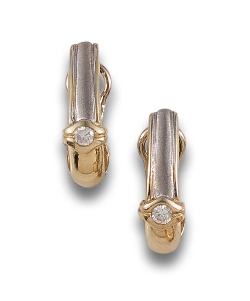 HALF HOOP DIAMOND EARRINGS IN TWO-TONE GOLD