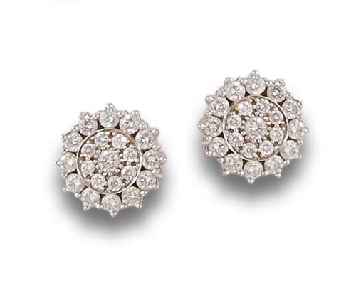 DIAMOND ROSETTE EARRINGS, IN WHITE GOLD