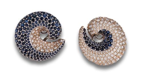 SPIRAL EARRINGS WITH DIAMOND AND SAPPHIRE, IN WHITE AND ROS