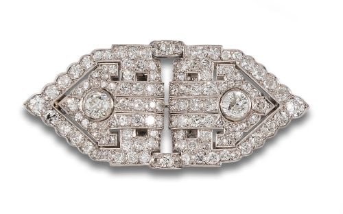 BROCHE DOBLE CLIP DE DIAMANTES, EN ORO BLANCO