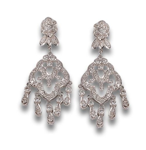 LONG DIAMOND CHANDELIER EARRINGS, IN WHITE GOLD