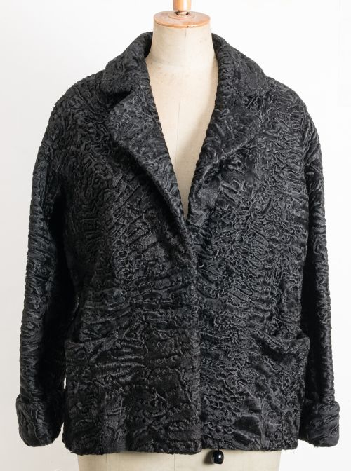 Short black astrakhan fur jacket