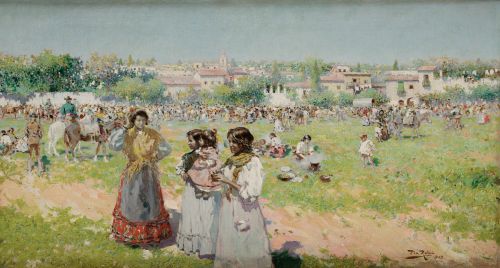 ALBERTO PLA Y RUBIO, "Dia de feria", 1909, Óleo sobre lienz