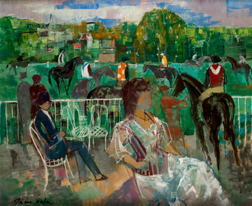 EMILIO GRAU SALA, "Paddock en Deauville", 1964, Óleo sobre