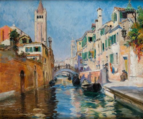 ULPIANO  CHECA Y SAIZ, "Canal veneciano", Óleo sobre lienzo