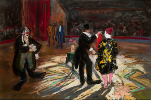 EMILIO GRAU SALA, "Le cirque", Pastel sobre lienzo aterciop