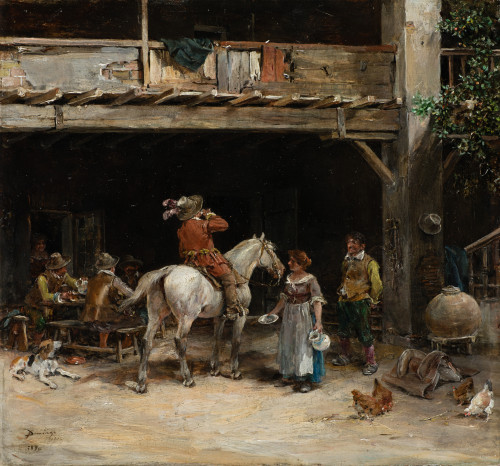 FRANCISCO DOMINGO Y MARQUÉS, "Descanso en la posada", 1890,