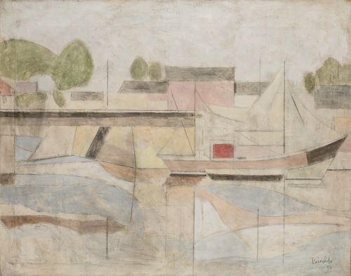 JOAQUÍN PEINADO VALLEJO, "Puerto de Honfleur", 1959, Óleo s