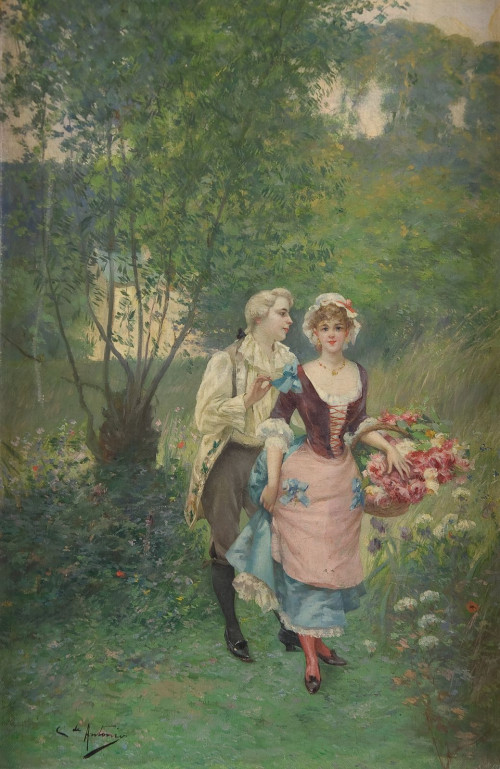 CRISTOBAL DE ANTONIO/H. 1905, "Pareja galante", Ëleo sobre