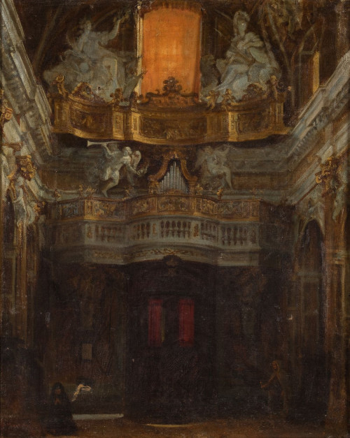 GABRIEL MAURETA Y ARACIL, "Interior de Iglesia", Óleo sobre