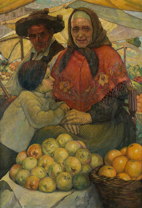 JULIO DEL VAL Y COLOME, "Vendedores de frutas", Óleo sobre 