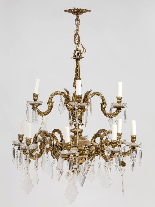 Bronze ceiling lamp with pandelocas and crystal prisms, 20t