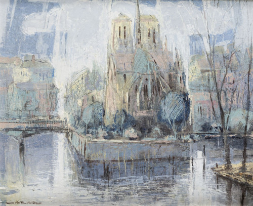 PEPE CARAZO, "Vista de Paris", Óleo sobre tabla