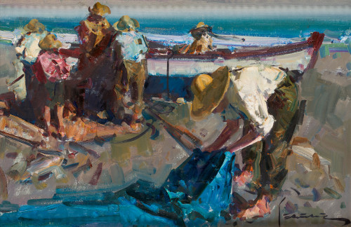 EUSTAQUIO SEGRELLES, "Pescadores valencianos", 1997, Óleo s