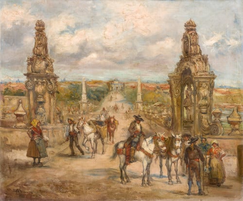 EMILIO POY DALMAU, "Vista del Puente de Toledo en Madrid",