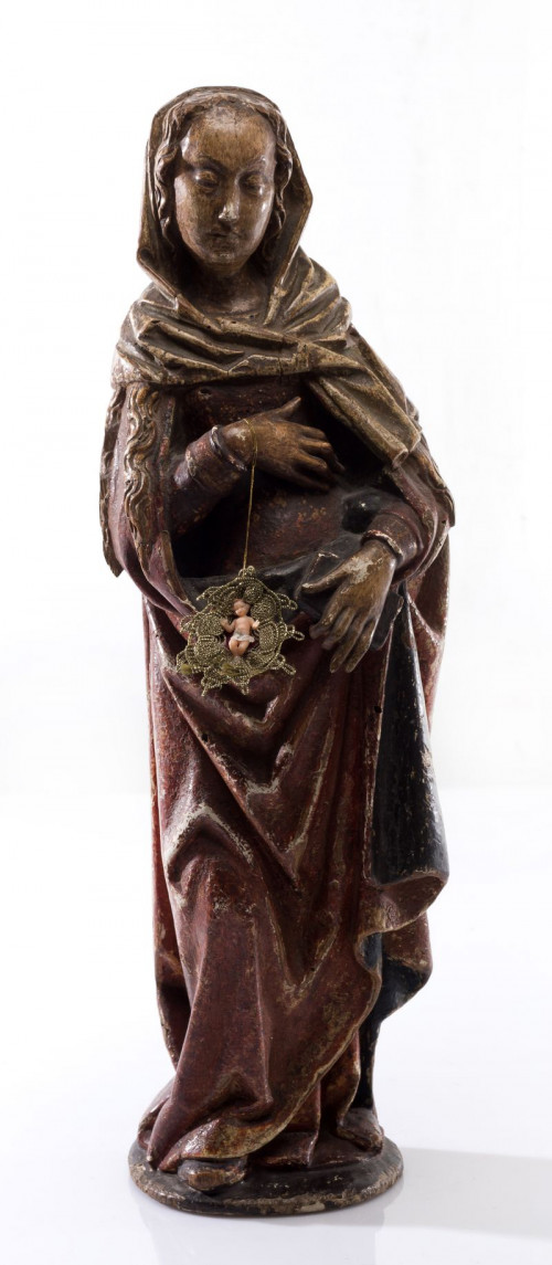 "Virgen". Escultura en madera tallada, policromada y sobred