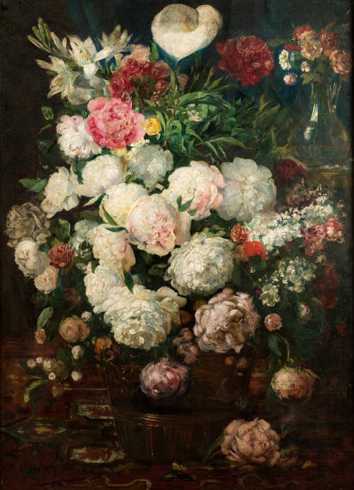 RAMÓN MARTÍ ALSINA, "Jarrón con flores", Ëleo sobre lienzo.