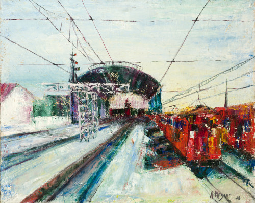 A.  MEGIAS S.XX, "Estación de tren", 1986, Óleo sobre lienzo