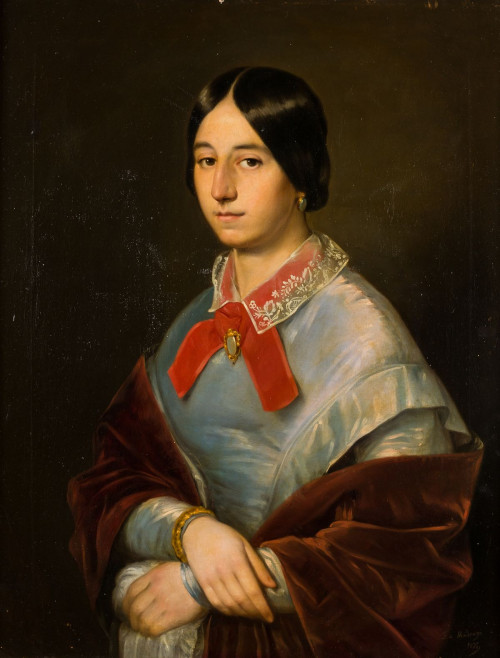 ATRIBUÍDO A ANTONIO MARÍA ESQUIVEL, "Retrato de Dama", Óleo