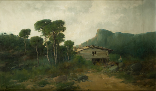 RICARDO  MANZANET, "Paisaje de montaña", Óleo sobre lienzo