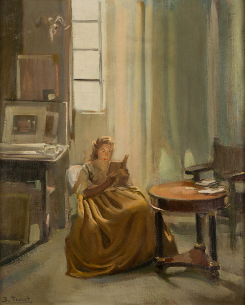 SALVADOR TUSET TUSET, "Dama leyendo", Óleo sobre lienzo